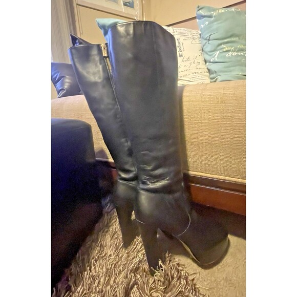 Michael Michael Kors Women’s Platform Tall Boots Block Heel Black Leather Size 9 - Picture 7 of 13